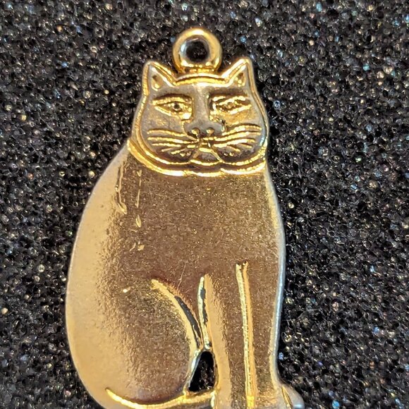 Vintage Cat Laurel Burch Gold Tone Necklace Charm Kitten Kitty Collectible - Picture 6 of 7